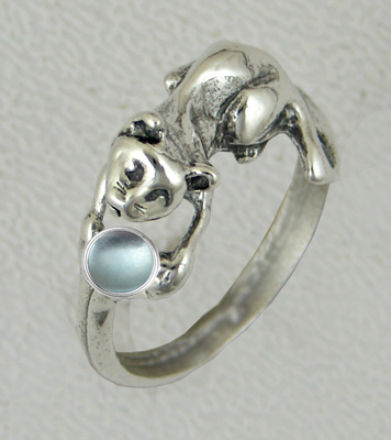 Sterling Silver Playful Kitten Ring With Blue Topaz Size 9